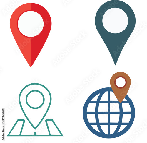 Location icons set global navigation map pin
