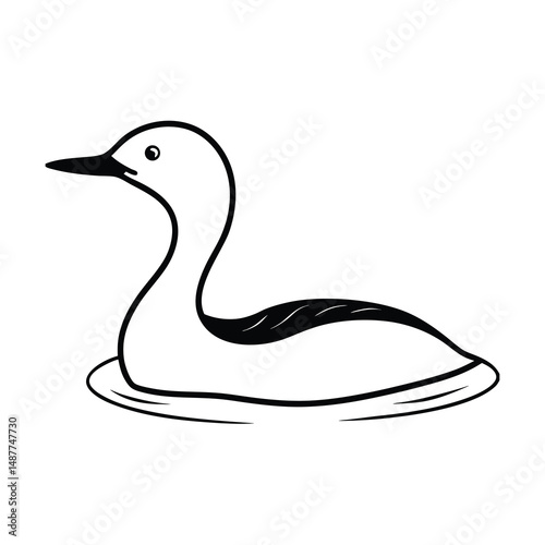 Junín grebe in water line sketch silhouette of a duck