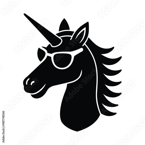Unicorn with sunglasses vector silhouette