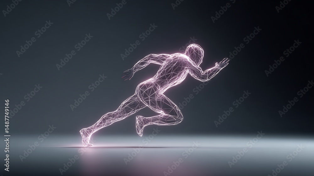 Fototapeta premium Futuristic digital runner depicted with glowing lines embodying high speed motion