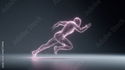 Futuristic digital runner depicted with glowing lines embodying high speed motion