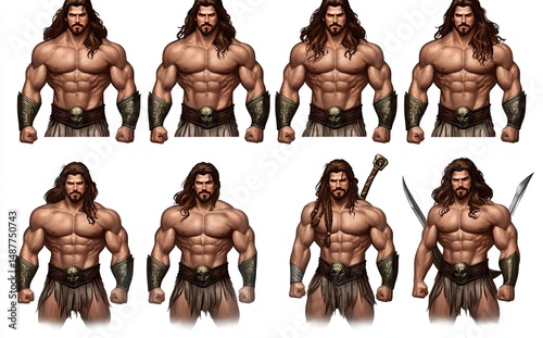 Isolated on a transparent background is a collection of ancient Roman military warriors wearing armor in combat