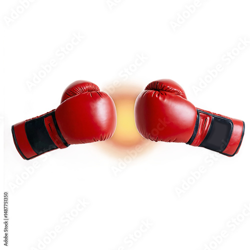 Two red boxing gloves facing each other symbolizing confrontation or competition