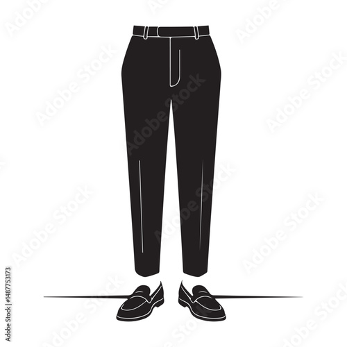 Black graphic image of pants and shoes, Vector black silhouette. with white background