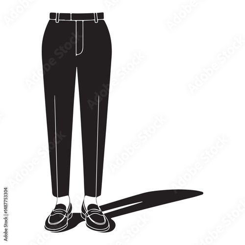 Black graphic image of pants and shoes, Vector black silhouette. with white background