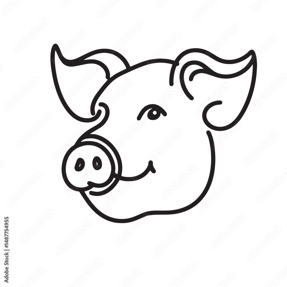Naklejka premium pig head vector icon simple continuous one line drawing