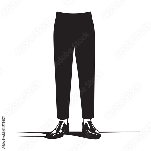 Black graphic image of pants and shoes, Vector black silhouette. with white background