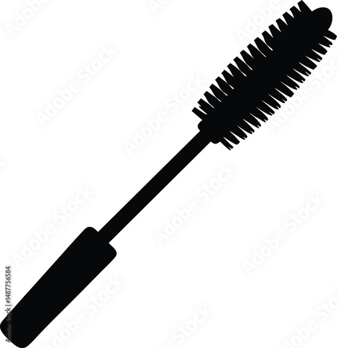 Black mascara brush vector illustration with a plastic handle for beauty and hair care