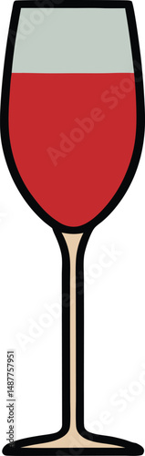 A wine glass is shown with a full glass of wine in it. The wine glass is tall and slender with a stem