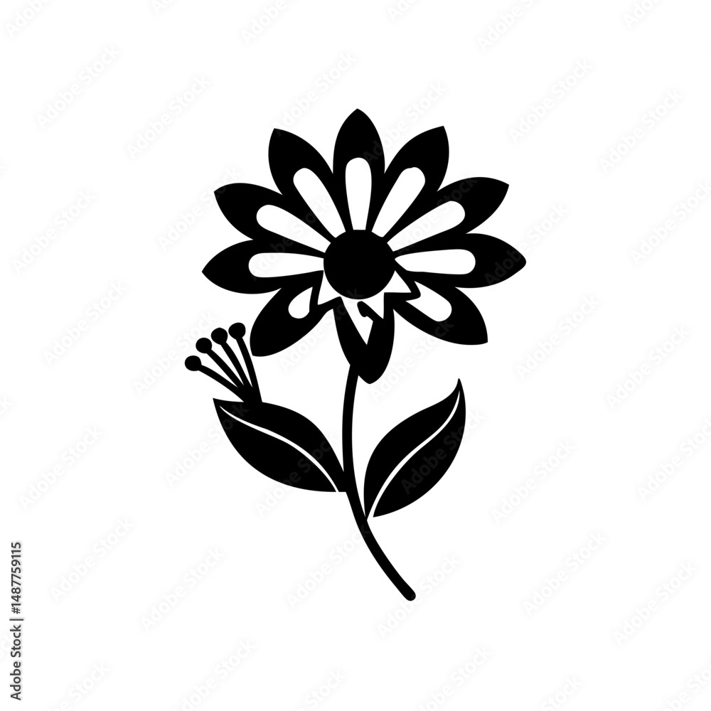 Obraz premium Simple Flower Silhouette – Minimalist Vector Illustration