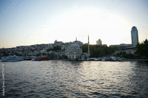 Great Mecidiye Mosque from the Bosphorus Bridge with cityscape photo