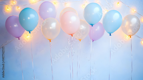 Balloon celebration in a pastel wonderland indoor party decor sky blue and soft pink festive ambiance
