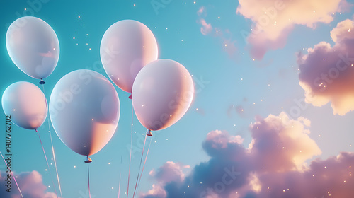 Joyful balloon release celebration open sky digital illustration pastel background aerial view halfstock concept