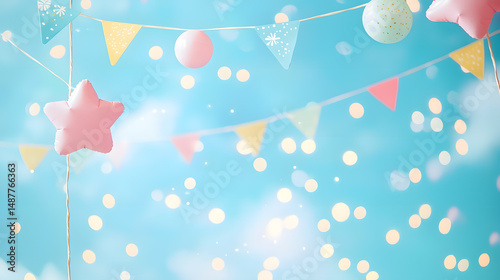 Joyful celebration banners festive background digital image sky blue theme whimsical design