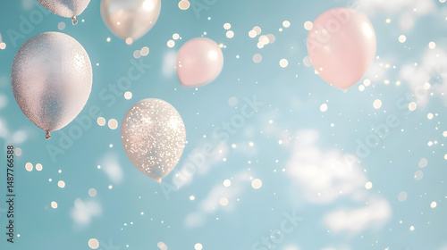 Celebration of joy festive atmosphere digital art sky blue background aerial view halfstock pastel balloons