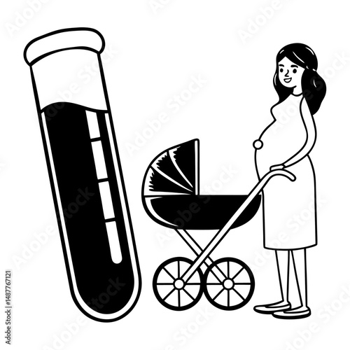 A cartoon illustration shows a mother with her baby in a stroller, enjoying a walk