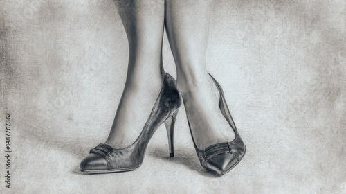 Close-up vintage style illustration of elegant high heels.