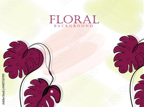 Elegant Watercolor Floral Background with Dark Pink Leaves