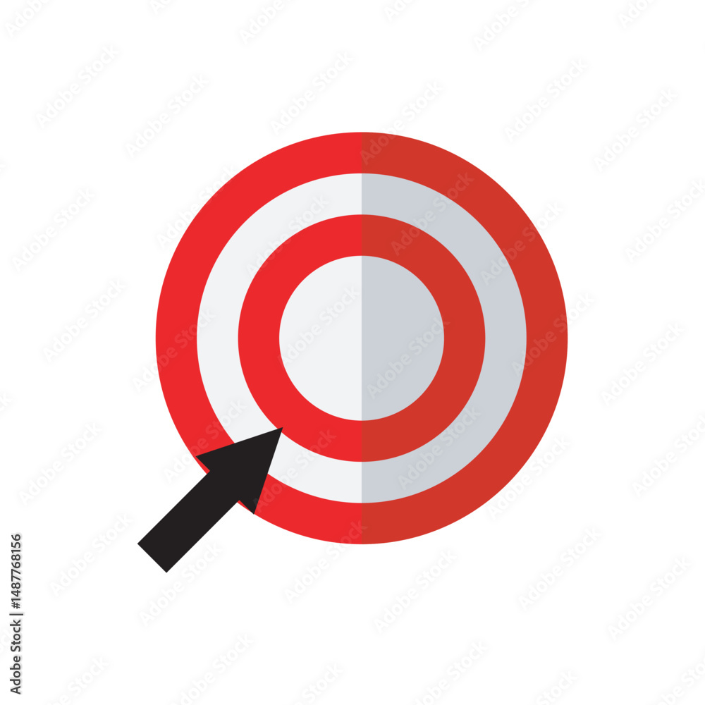 Red target graphic with an arrow aiming at the center. Symbolizes focus, goals, marketing strategy, or productivity.