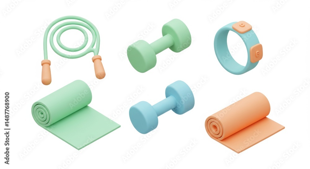 Fototapeta premium Pastel Fitness: 3D Render of Exercise Equipment