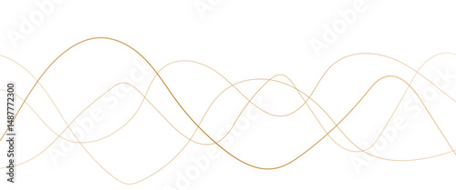 Abstract wavy golden and white curved line on transparent background. 
