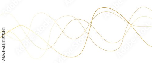 Abstract wavy golden and white curved line on transparent background. 