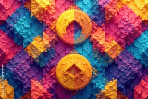 Abstract geometric shapes repeating in vibrant colors , vibrant, artistic