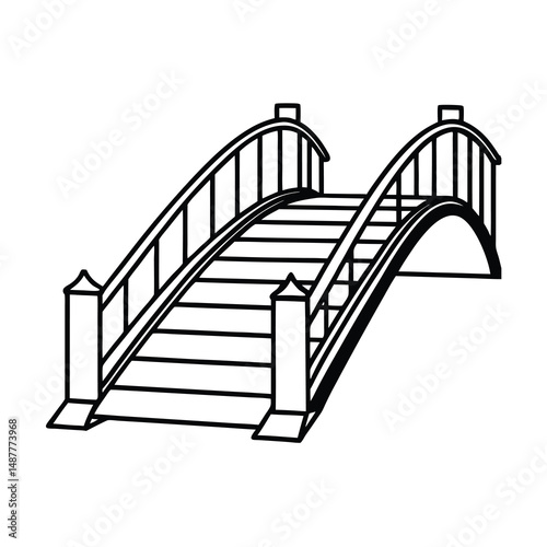 black and white staircase urban footbridge side view line art