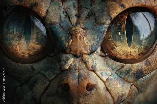 Close-up view of a reptile's textured eyes and head.