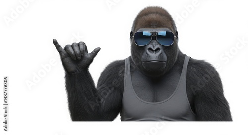 Cool Gorilla in Sunglasses Showing Hang Loose Gesture
