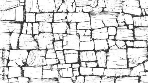 dry stone wall texture with visible cracks and brick patterns ideal for use in architectural plans and historical building restorations