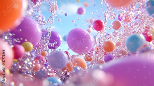 Colorful Spheres with Water Splashes