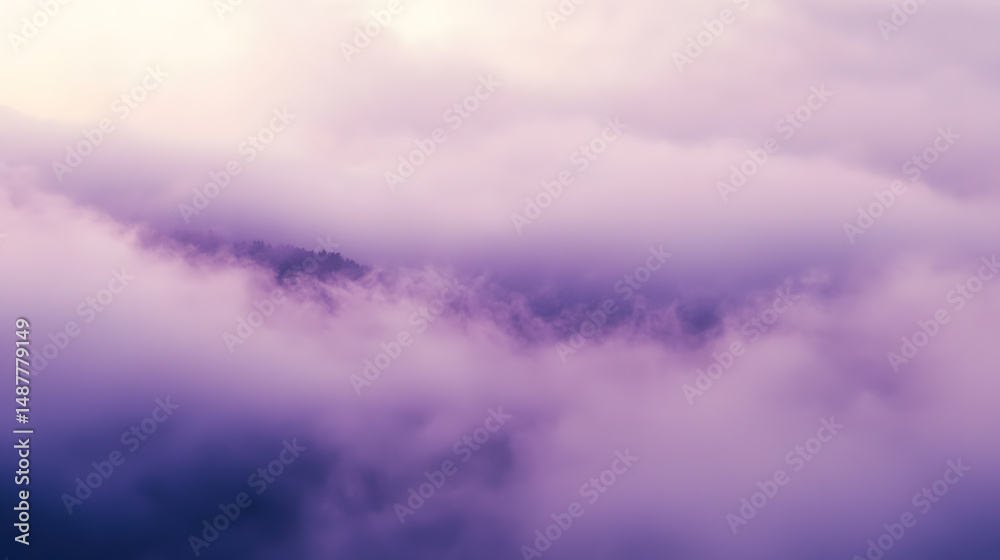 Fototapeta premium Ethereal mist flow lavender haze landscape nature scene dreamy environment aerial view mystical concept