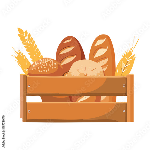 Assorted Breads with Golden Wheat - Vector Illustration