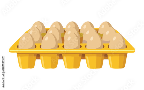Yellow Carton Holding Chicken Eggs - Vector Illustration