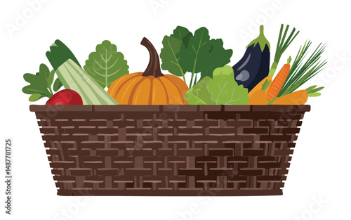 basket of vegetables gardening - vector illustration