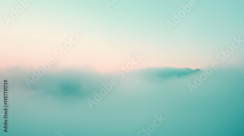 Gentle fog embraces distant hills serene landscape digital art soft atmosphere aesthetic vision