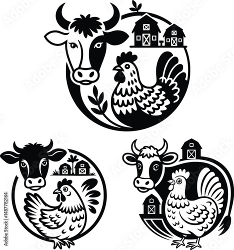 Cow, Chicken, Farm Animal, Farm Scene