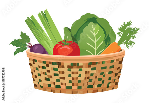 Gardening Harvest Vegetables on Basket - Vector Illustration