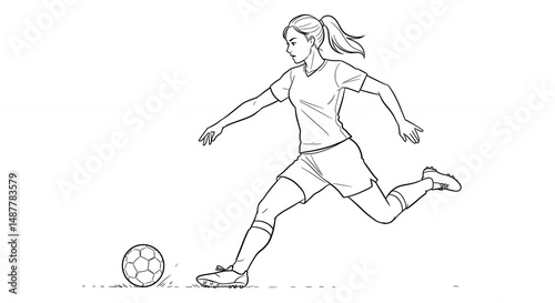 Female soccer player kicking ball