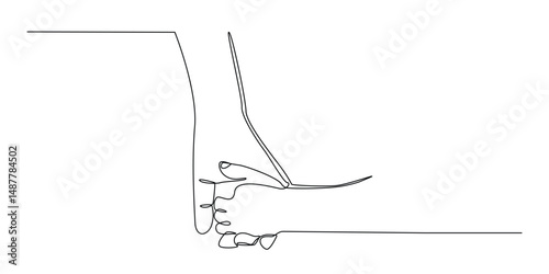 one continuous line drawing of a child's hand holding a mother's hand.single line vector illustration of hands connected in a family.sign of family care,childhood.abstract line art.eps 10