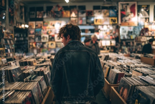 Wallpaper Mural Interior view of a record store, person browsing vinyl. Torontodigital.ca