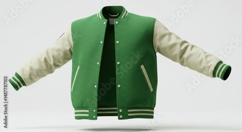 Green and Cream Varsity Jacket - Fashionable Outerwear
