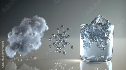 Water Element Representation with Cloud, Molecular Structure and Glass