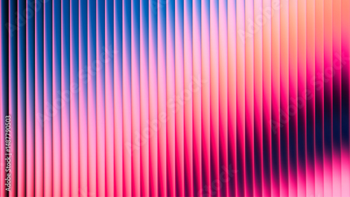 Abstract ribbed fractal glass texture effect with bright smooth fluted vertical lines of colorful gradient. Bold and dynamic design blending bright colors and geometry for modern visual art project
