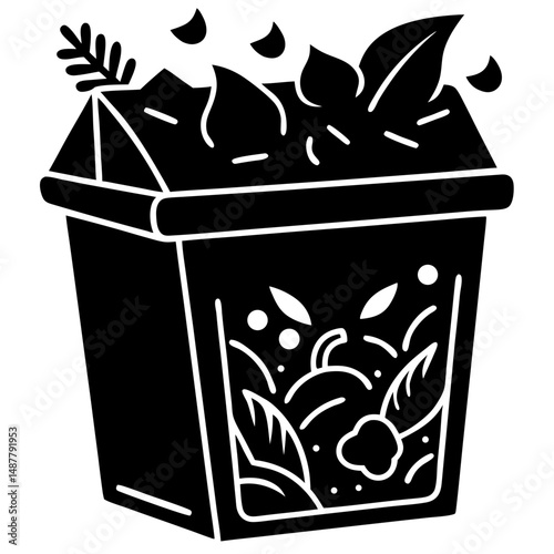 Black Compost Bin – Organic Waste Recycling Silhouette Vector