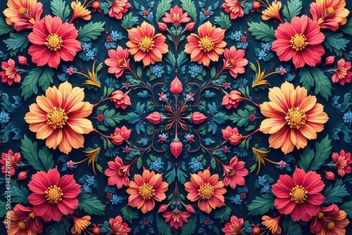 Intricate floral design forming a continuous, elegant pattern , botanical, floral