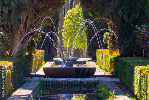 Fountain in Generalife gardens at Alhambra palace, Granada, Spain
