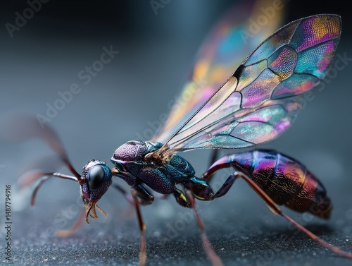 Close-up view of a magnificent iridescent insect.