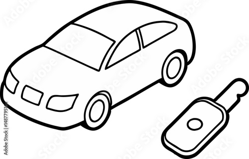Car Key With Remote Line Art Vector Illustration